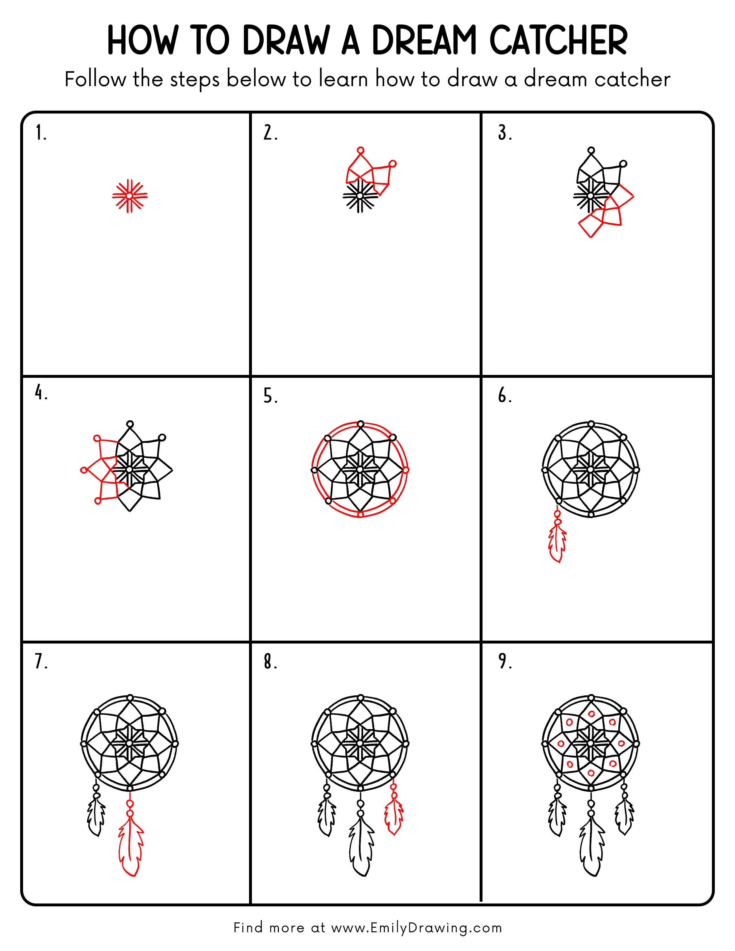 Printable Dream Catcher Drawing Guide
